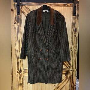 EUC Women’s Suede Trim Houndstooth Coat Brn 12